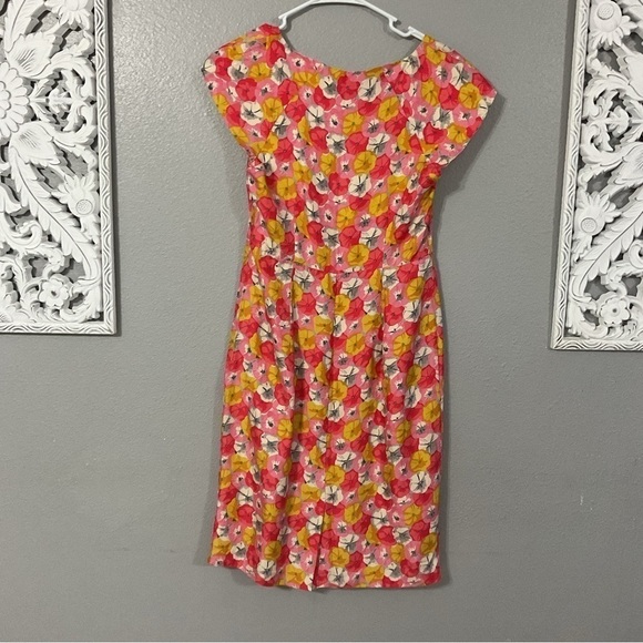 Boden Womens Silk Floral Dress Pink Yellow Short Sleeve Scoop Neck Pleated 6R - Picture 9 of 12